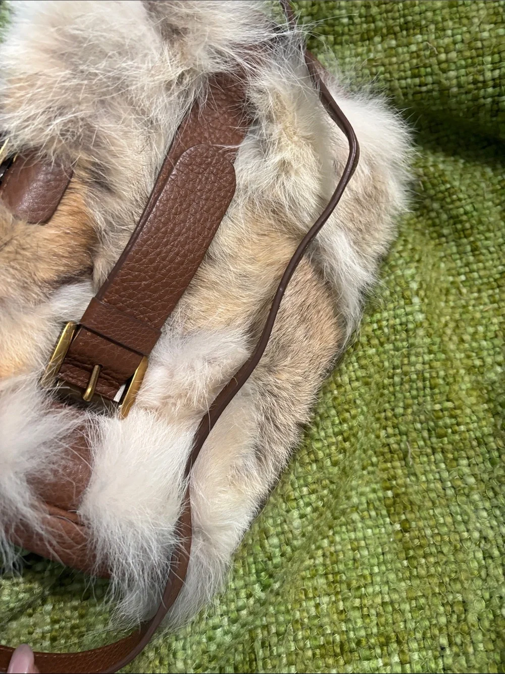 Michael Kors Faux Fur leather shoulder strap bag in Cream and Brown